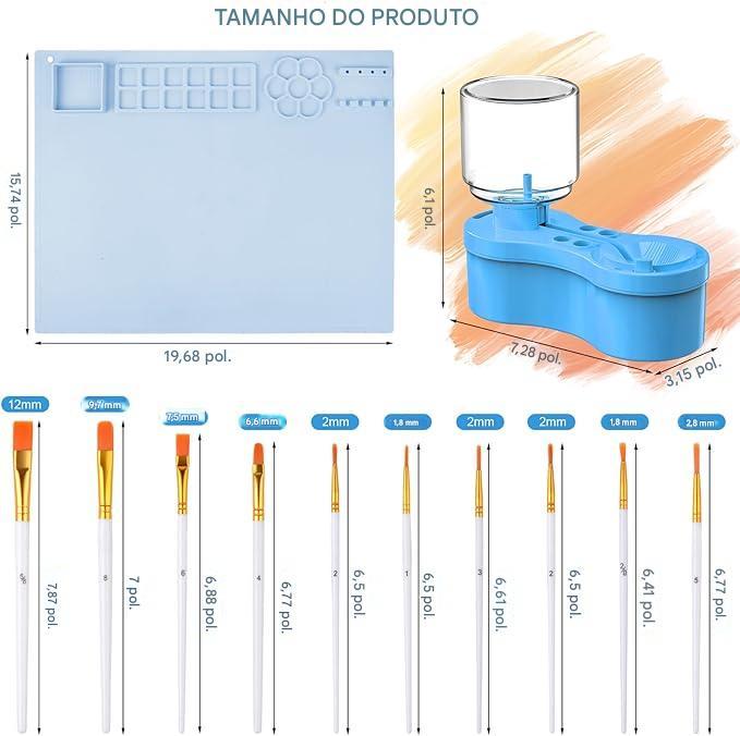 Kit Pintura - Tapete de Silicone + Pinceis + Limpador de Pinceis