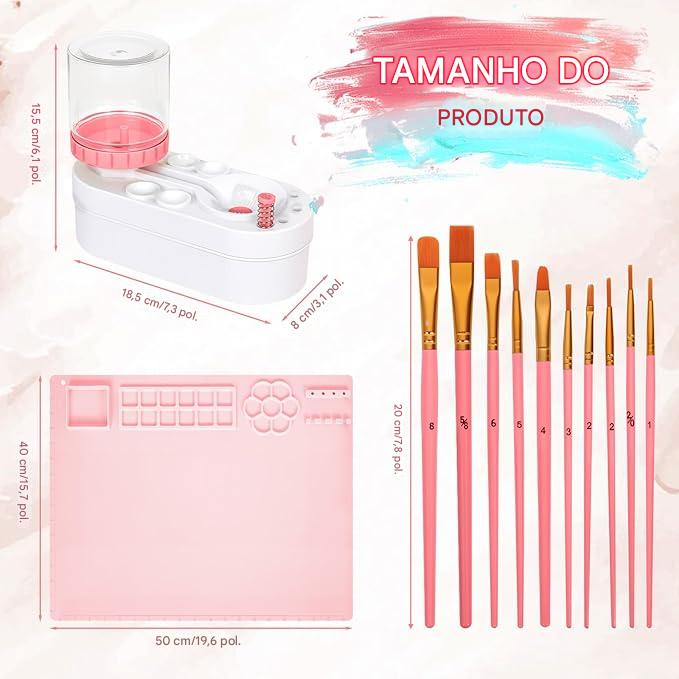 Kit Pintura - Tapete de Silicone + Pinceis + Limpador de Pinceis