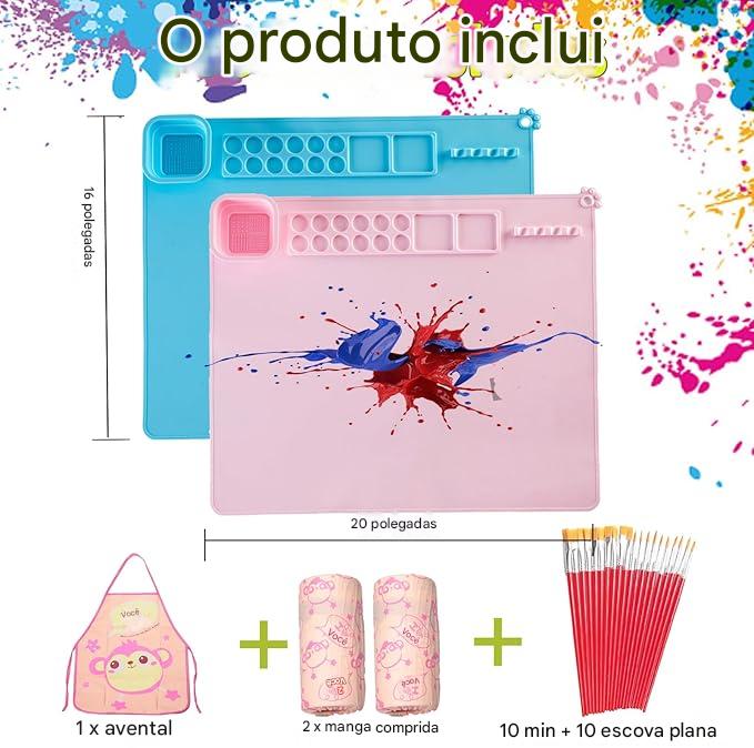 Kit Pintura - Tapete de Silicone + Pinceis + Limpador de Pinceis