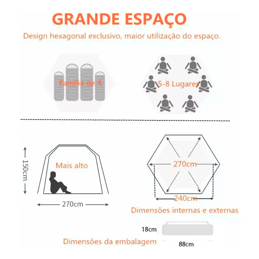 Barraca Impermeável Camping Iglu Tenda Acampamento 4 Pessoas