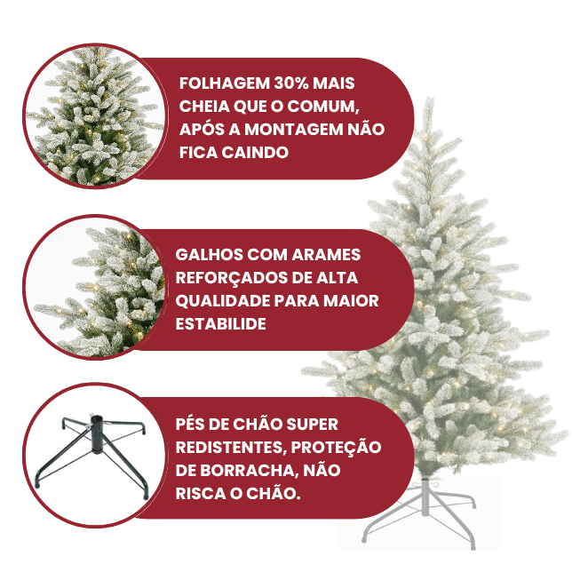 Árvore de Natal Nevada 2,10m de Altura - 1.286 Galhos - com luzes LED