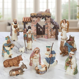 Conjunto de 13 peças de Presépio de Natal Pintado à Mão - Família Sagrada