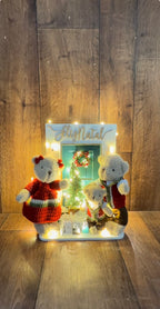 Cenário Natalino Iluminado Família de Ursos Feliz Natal