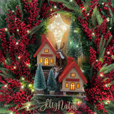 Guirlanda Iluminada Feliz Natal com Berries Vermelhas e Vila