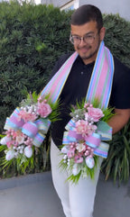 Arranjo de Páscoa Premium com Ovos Decorativos - Vaso Branco com Flores e Laço Holográfico