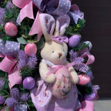 Árvore de Páscoa com Coelhinha - Flores Lilás e Rosa com Laços de Bolinhas