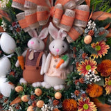 Guirlanda de Páscoa com Casal de Coelhinhos - Flores Laranja e Laço Rústico
