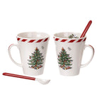 Kit 02 Canecas + 02 Colheres  - Estampa Árvore de Natal