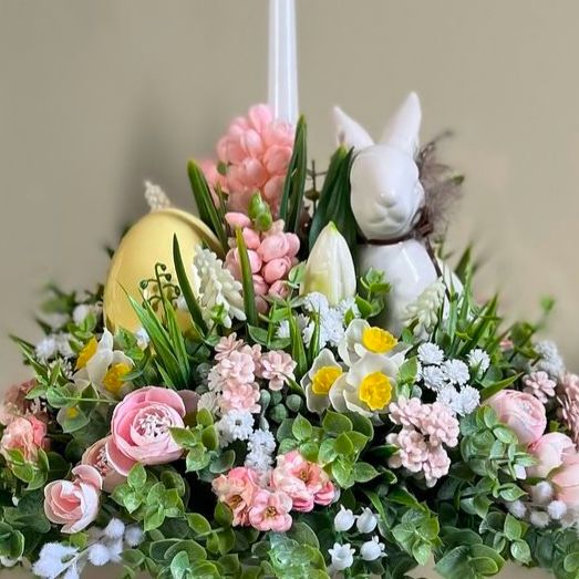 Arranjo com Jarro de vidro temático Páscoa para decoração - 47 x 19 x 30