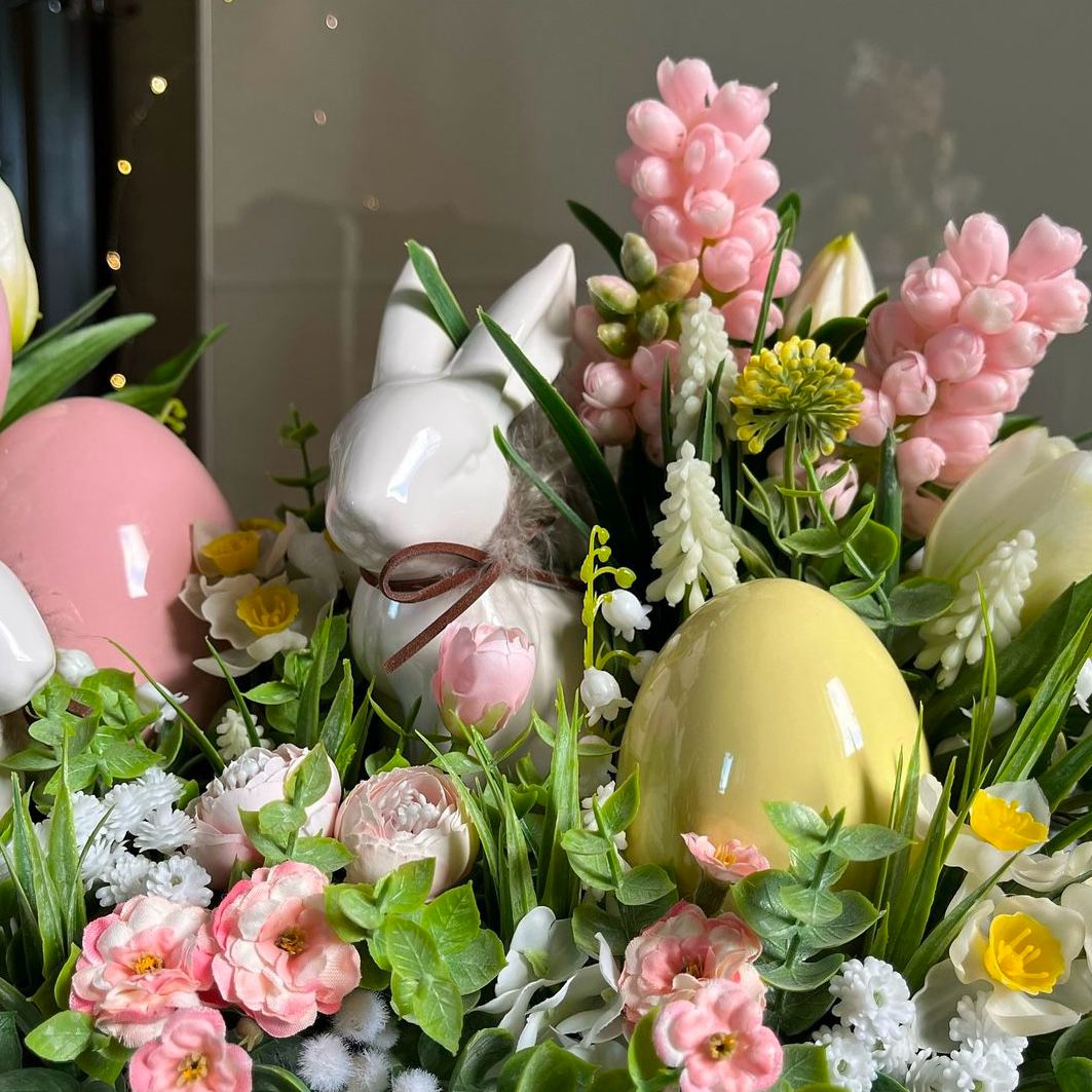 Arranjo temático Páscoa para decoração - 40 x 20 x 17