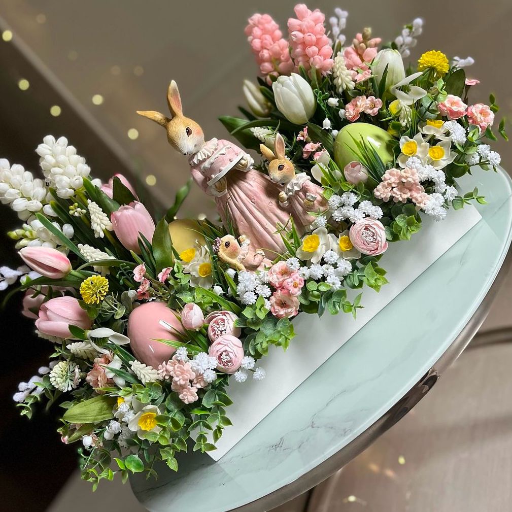 Arranjo temático Páscoa para decoração - 40 x 20 x 17