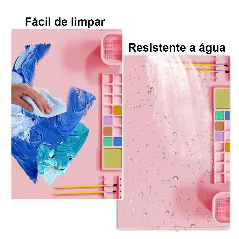Kit Pintura - Tapete de Silicone + Pinceis + Limpador de Pinceis