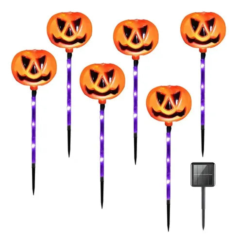 Kit Luminária Colorida Solar Decorativa  Abóbora Para Halloween - 6 Peças