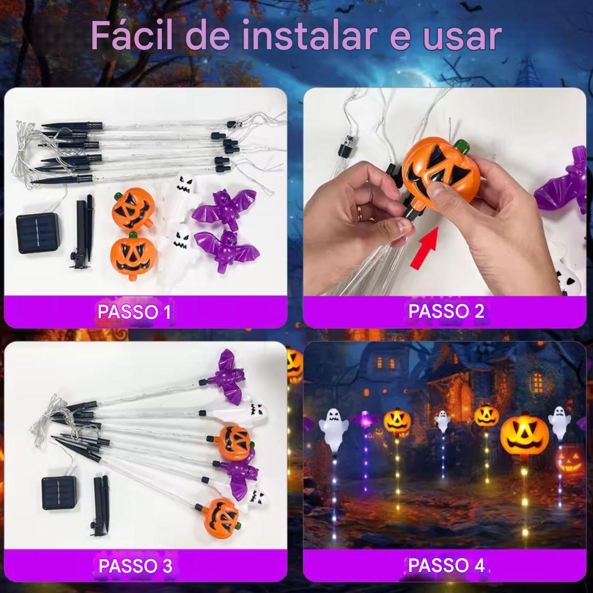 Kit Luminária Colorida Solar Decorativa  Abóbora Para Halloween - 6 Peças