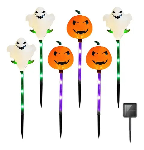 Kit Luminária Colorida Solar Decorativa  Abóbora Para Halloween - 6 Peças