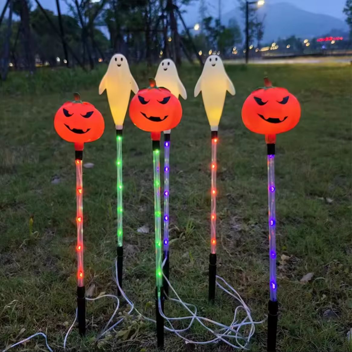 Kit Luminária Colorida Solar Decorativa  Abóbora Para Halloween - 6 Peças