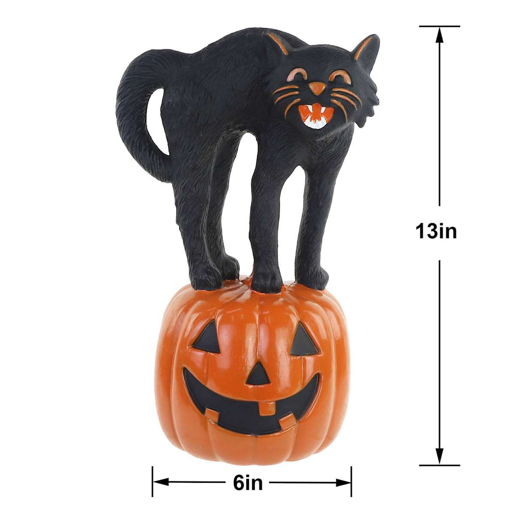 🎃 Decoração Blow Mold Gato Preto e Abóbora Jack-o'-Lantern – 33 cm