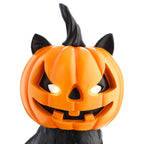 🎃 Gato Sentado com Rosto de Abóbora com LED  – Happy Haunting
