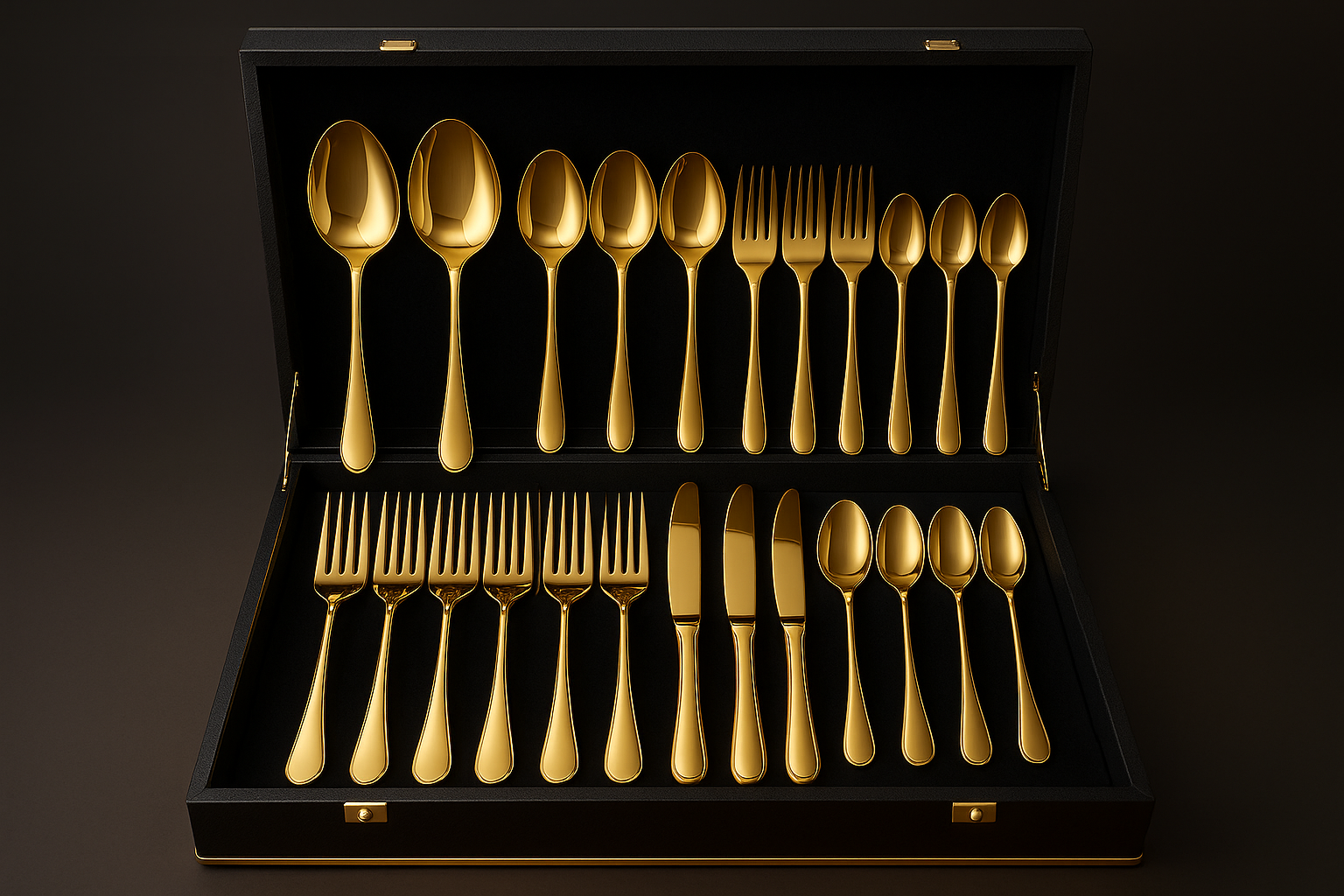 Conjunto Talheres Dourados Premium - 48 Peças Banhado Ouro