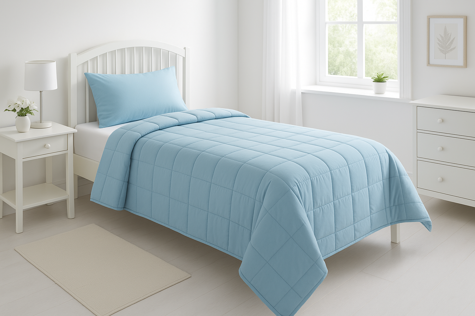 Edredom Solteiro Verão Azul Claro - Fibra Leve
