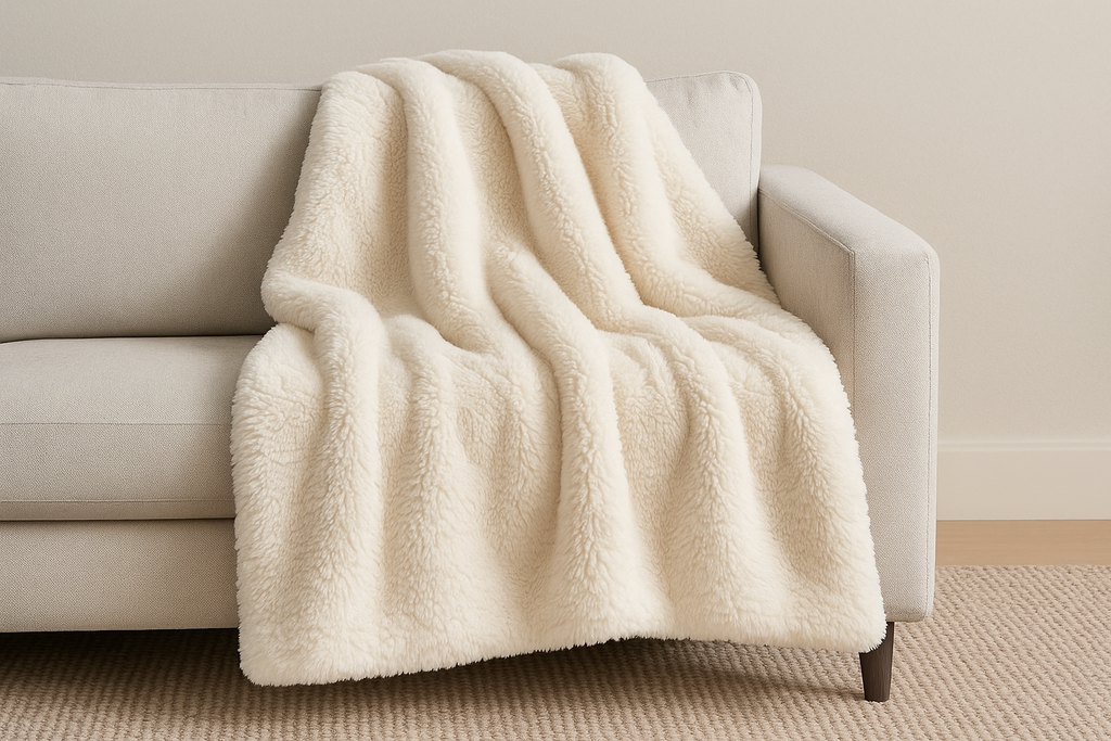 Manta Pelúcia Creme Pelo Alto - Sofá Luxo 125x150cm
