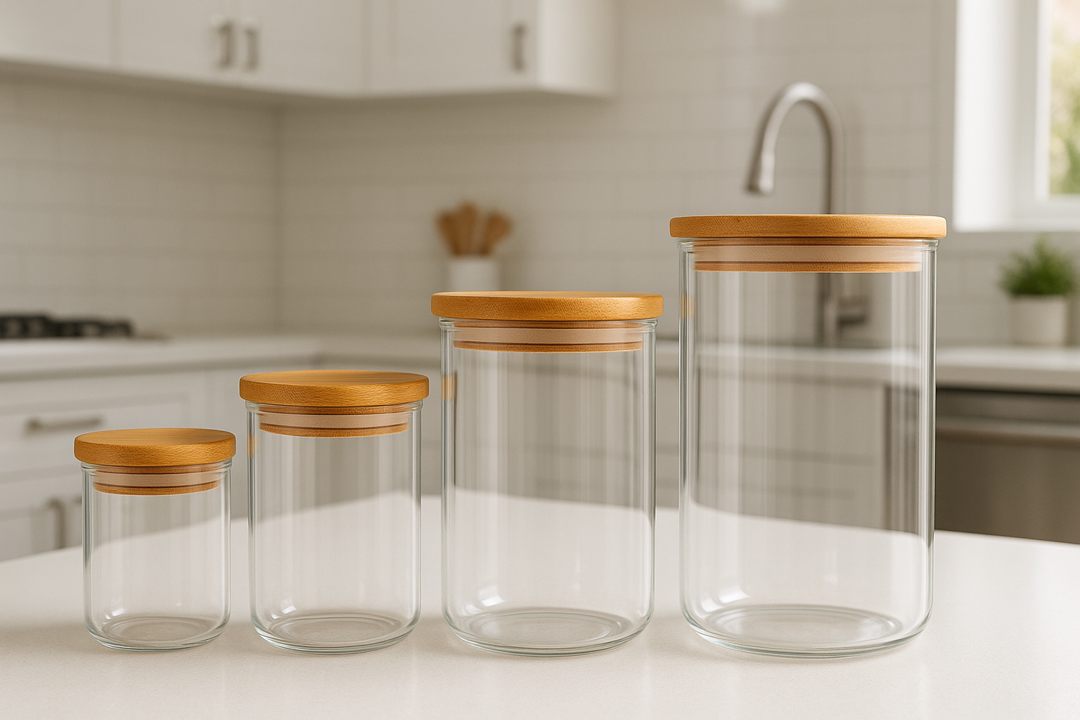 Conjunto 4 Potes Herméticos Vidro com Tampa Bambu