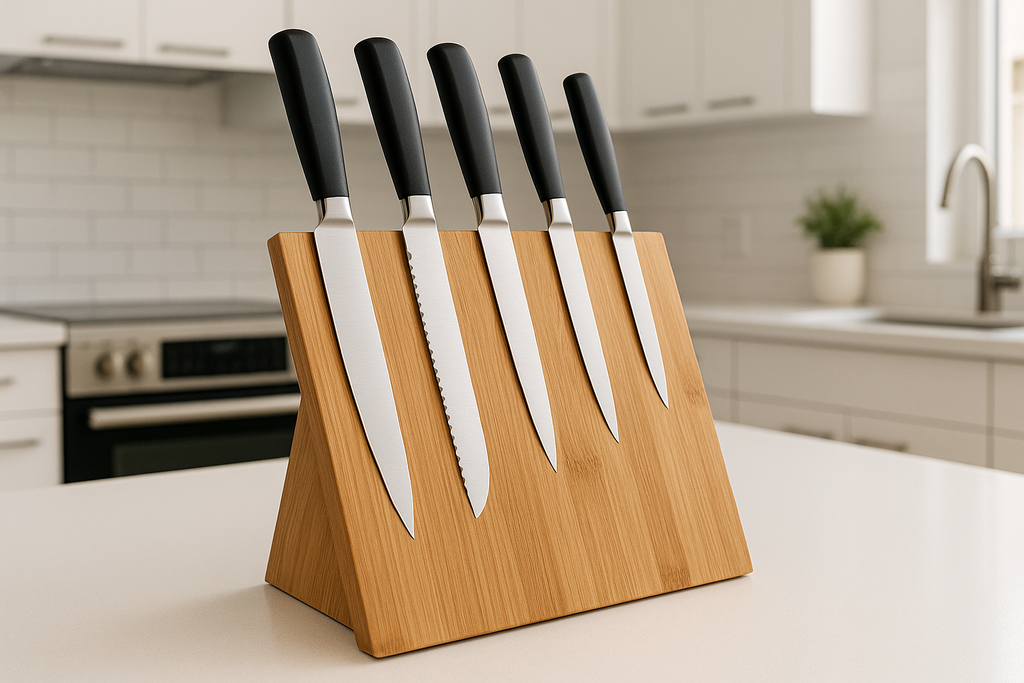 Jogo 5 Facas Profissionais com Suporte Magnético Bambu
