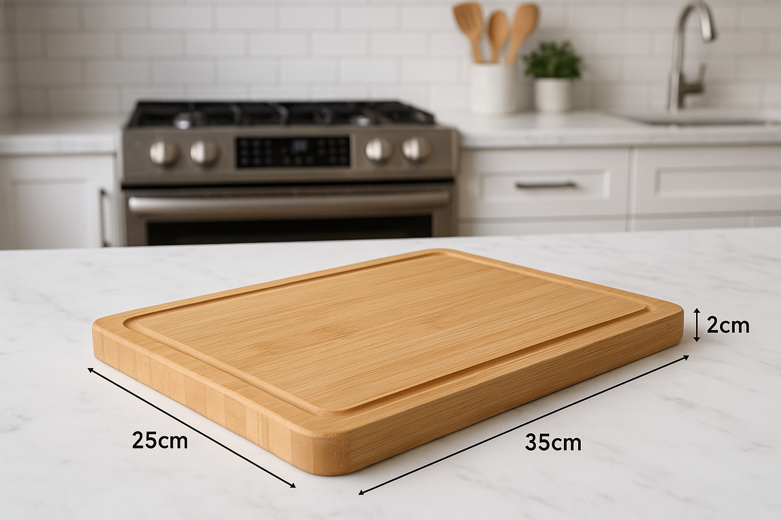 Tábua de Corte Bambu Natural 35x25cm com Canaleta