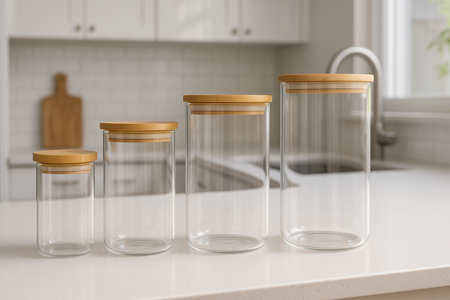Conjunto 4 Potes Herméticos Vidro com Tampa Bambu