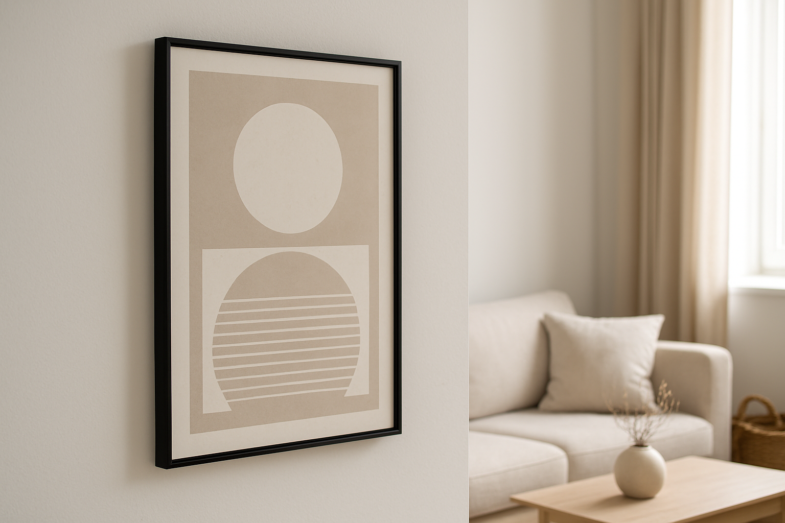 4 Quadro Decorativo Minimalista Geométrico com Moldura Preta