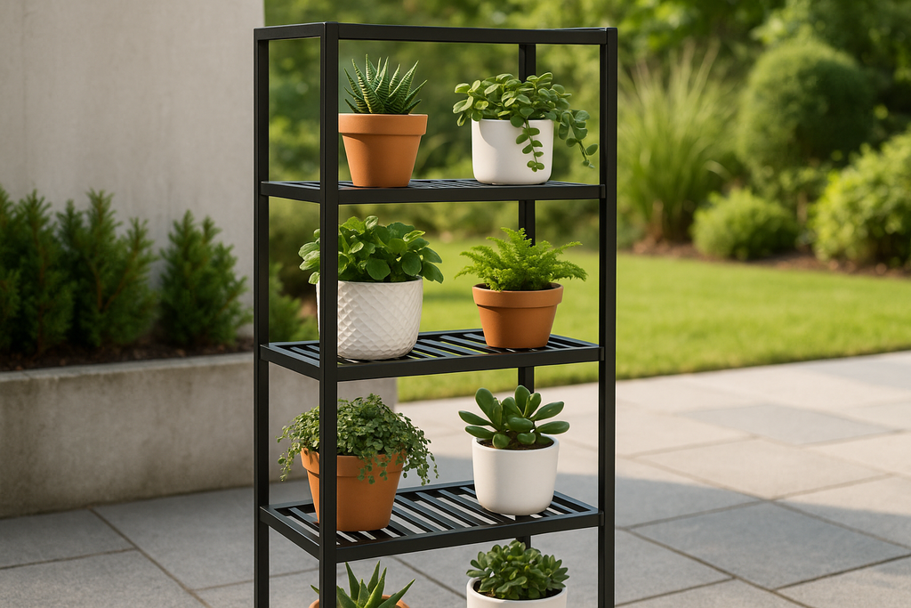 Suporte Vertical para Plantas 4 Andares Metal Preto 120cm
