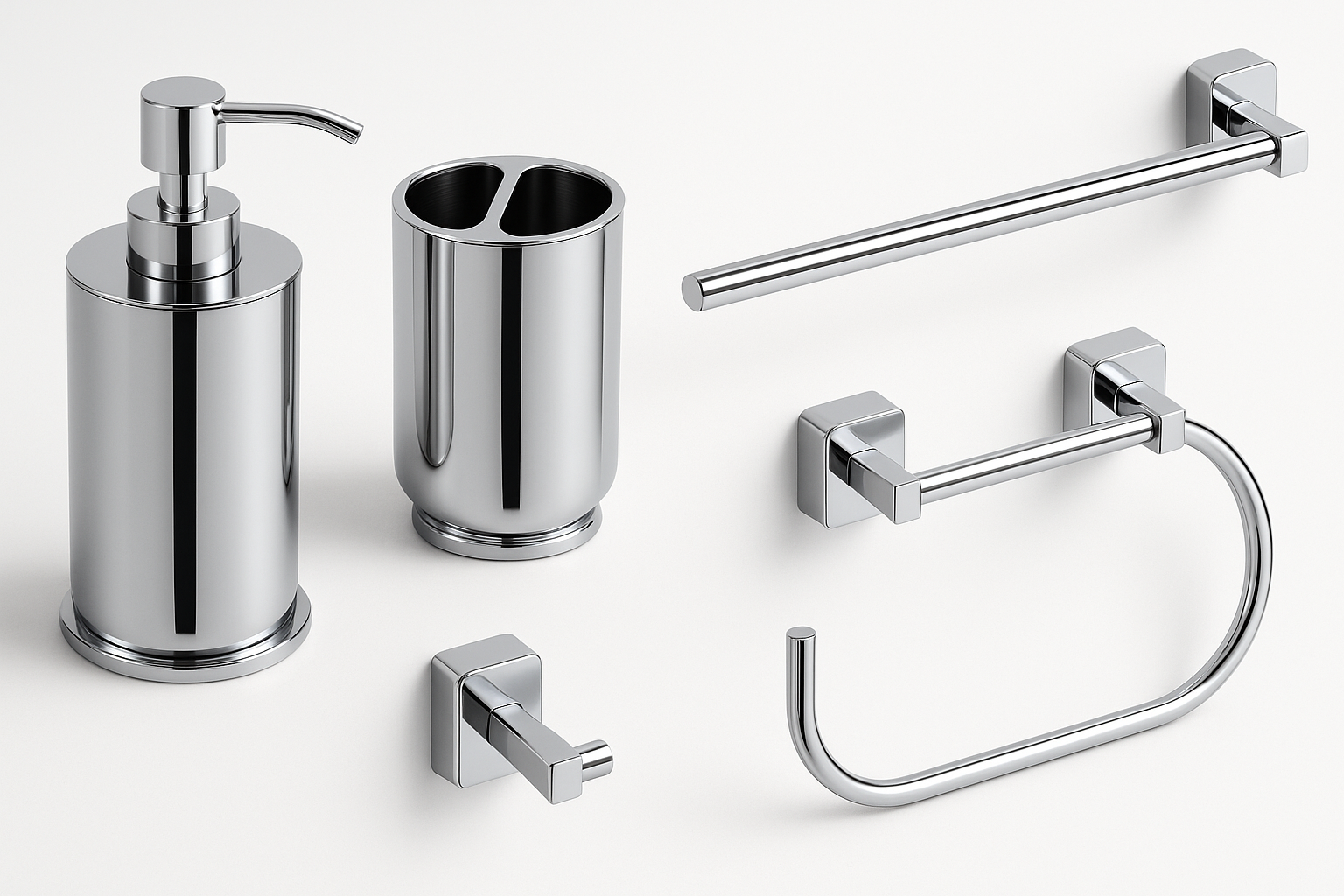 Conjunto 5 Acessórios Banheiro Chrome - Kit Completo