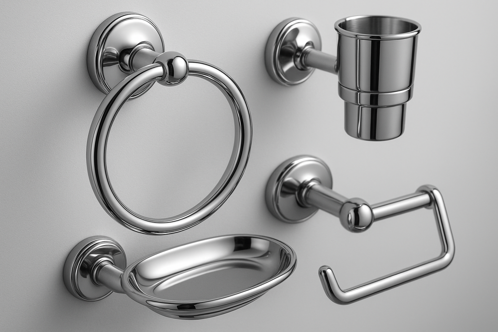 Conjunto 5 Acessórios Banheiro Chrome - Kit Completo