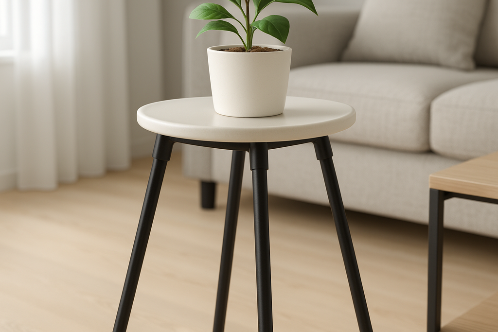 Suporte para Plantas Tripé Metal Preto com Base Cerâmica 70cm