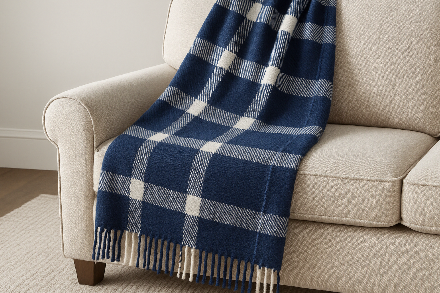 Manta Xadrez Azul Marinho e Branco - Sofá 140x180cm
