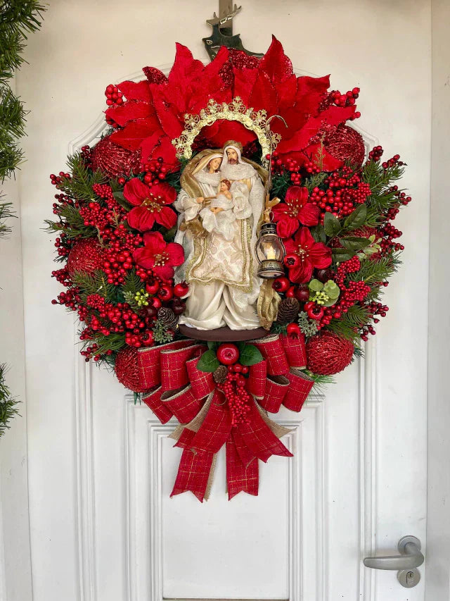Guirlanda De Natal Sagrada Família C/ Led 65cm Verm