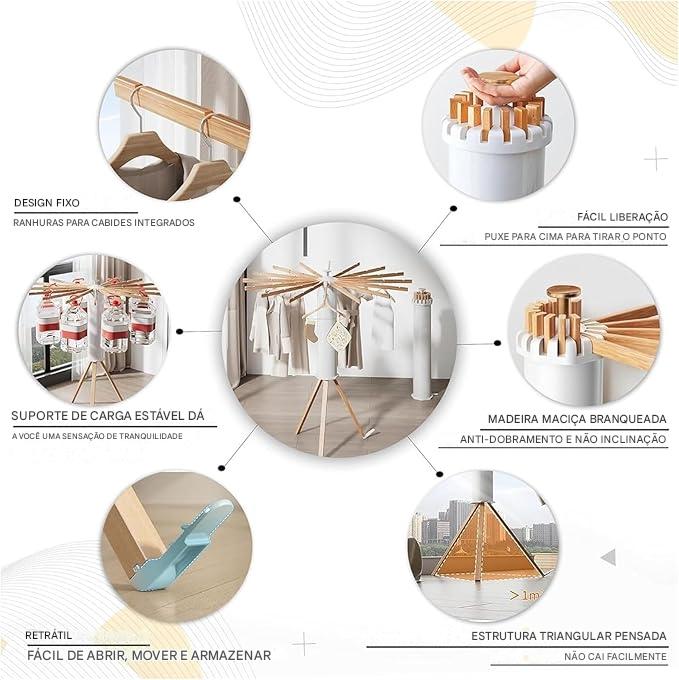 Varal Portátil Dobrável Para Roupas - Com 16 hastes