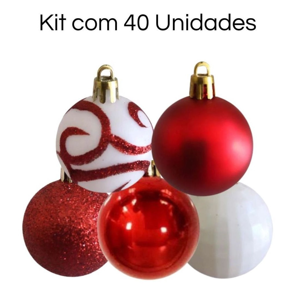 40 Bolas De Natal 5cm Sortidas Master Christmas Vermelha/rose