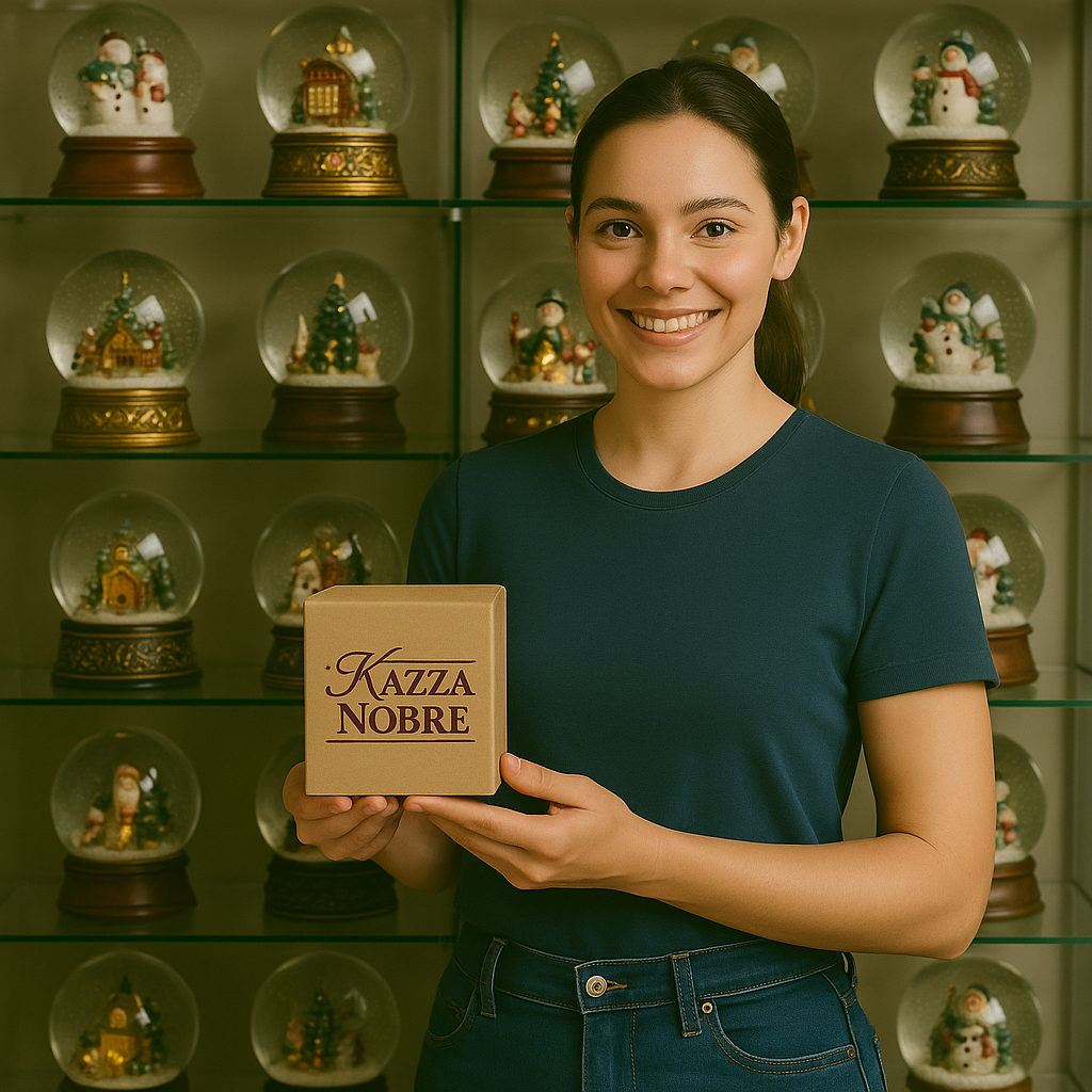 Papai Noel na neve com globo de neve de base prateada